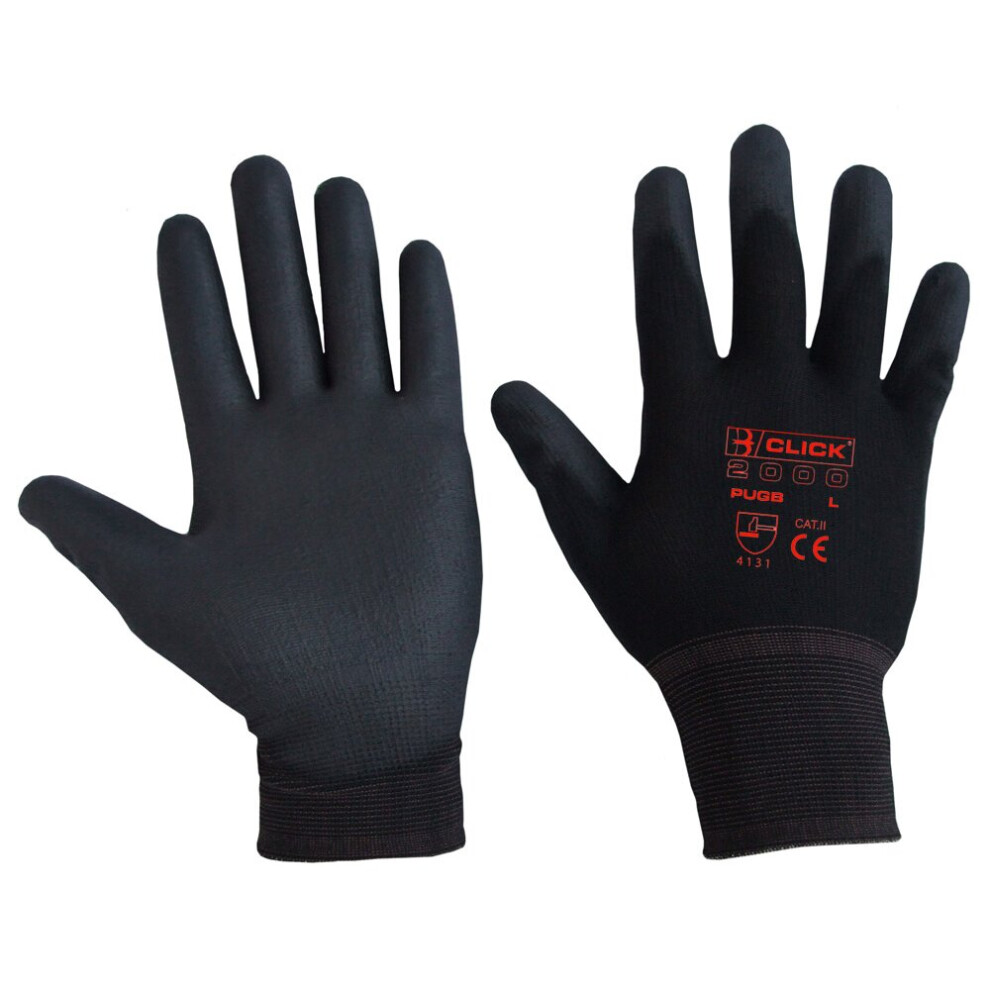 (Black, Large) Nylon PU Palm Coated Gloves 10 Pack