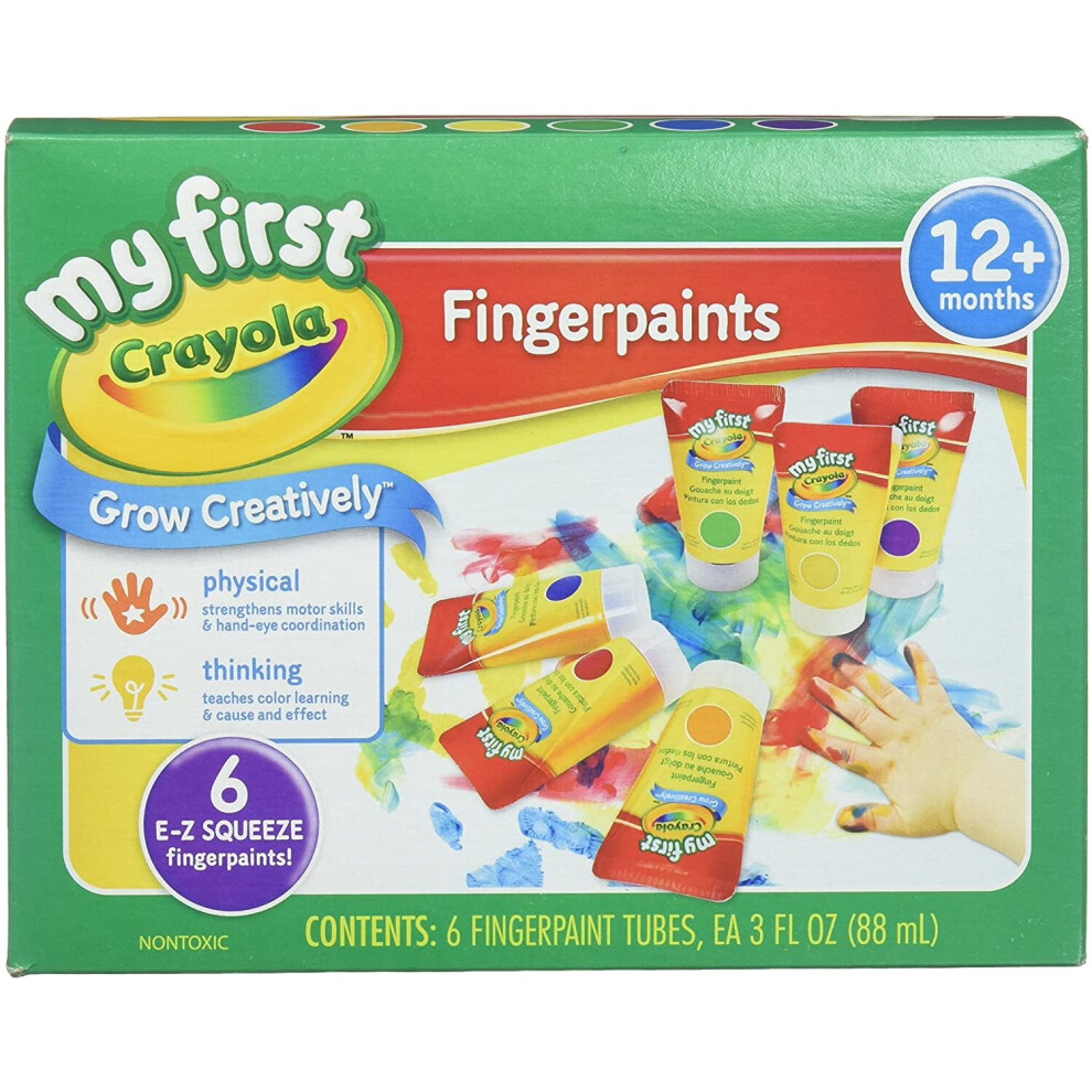 Crayola; My First Crayola; Fingerpaint Kit; Art Tools; 6 Different Colored Tubes of Paint; Washable