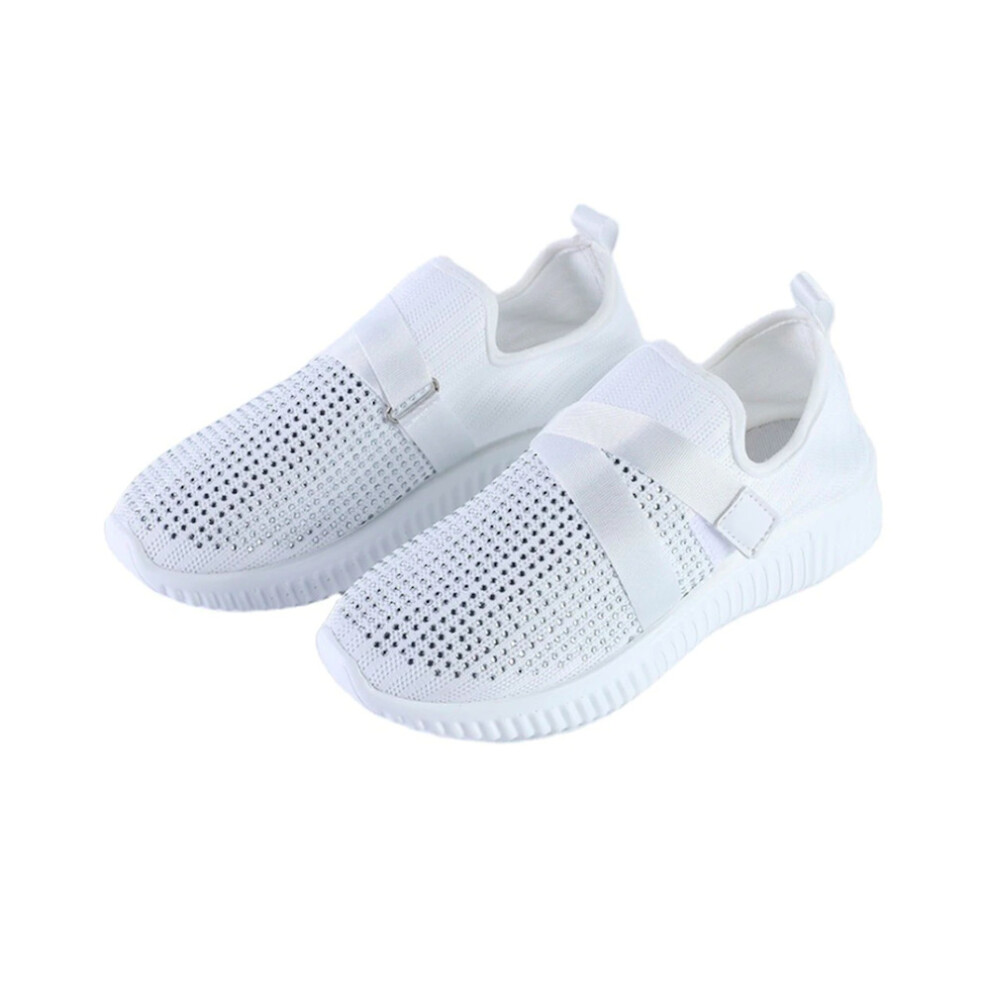 (White, 7 (Adults')) Women's Breathable Laceless Trainers