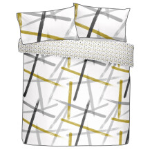100% Cotton Geometric Leda Ochre Grey Double Duvet Quilt Cover 180TC Bedding Set