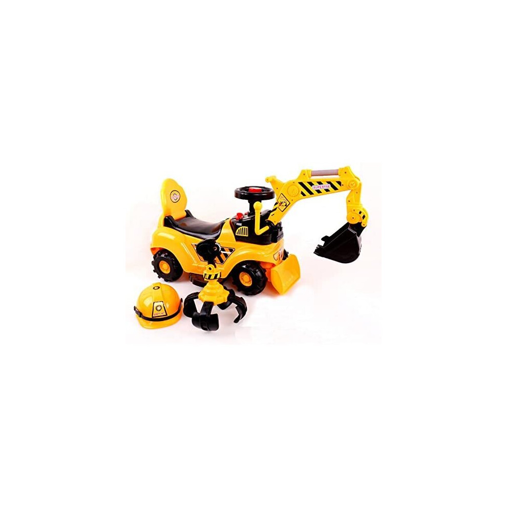 Ricco 2 in 1 Ride On Toy Digger Excavator Grabber Bulldozer with Helmet