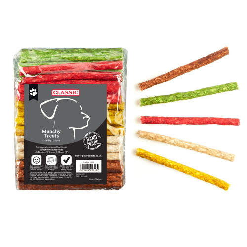 Dog Chew Treat Natural Snacks Handmade - 100 Munchy Rolls Ass 125mm