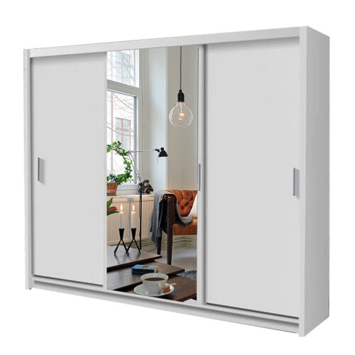 (White ) Lublin 3 Doors Sliding Door Mirror Wardrobe 250cm