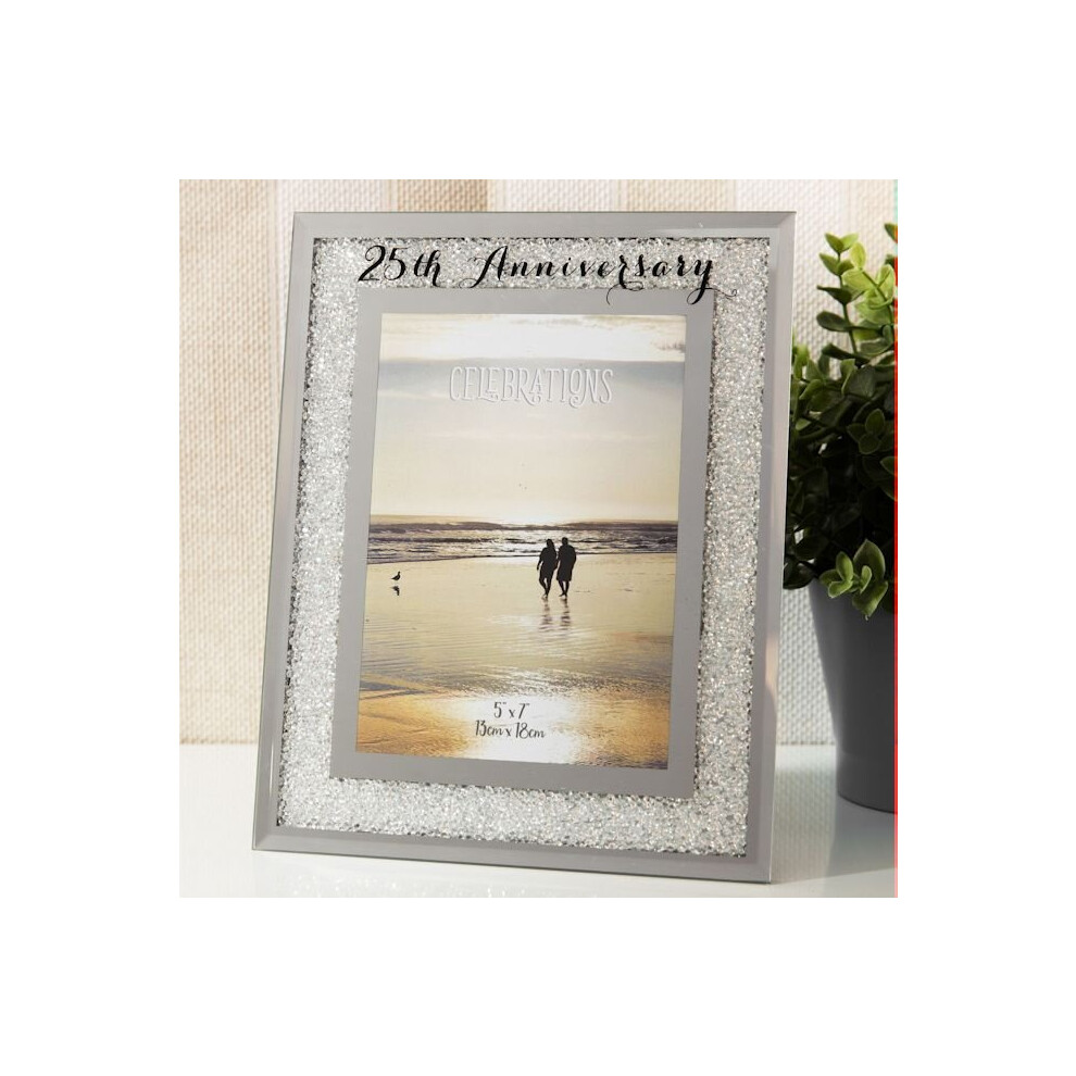 Celebrations Crystal Border Photo Frame 5" x 7" - 25th Anniversary