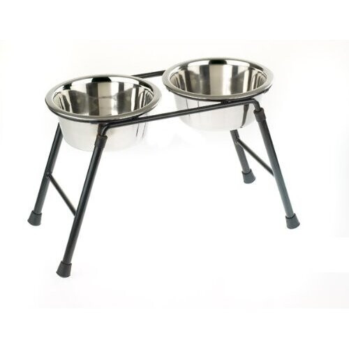Raised Dog Bowls Stand 2 x 900ml Food Double Water Feeding 220mm High