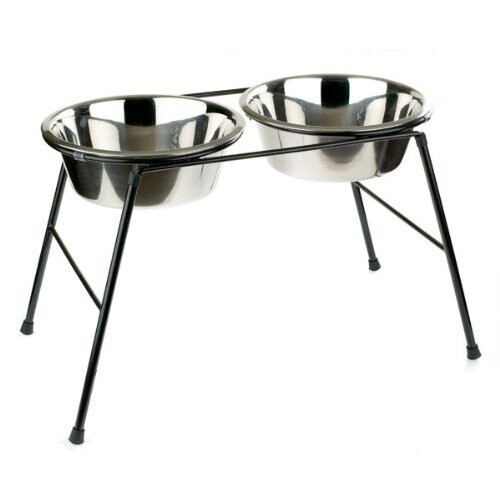 Raised Dog Bowls Stand 2 x 4000ml Food Double Water Feeding 370mm High