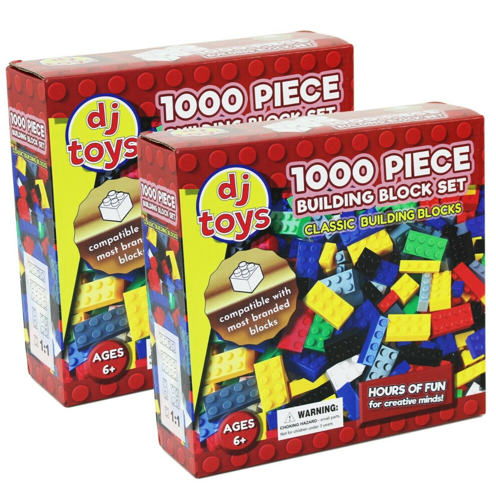 (Red, 2) Kids Building Bricks Blocks 1000 Piece Construction Toy Compatible Play Game Set