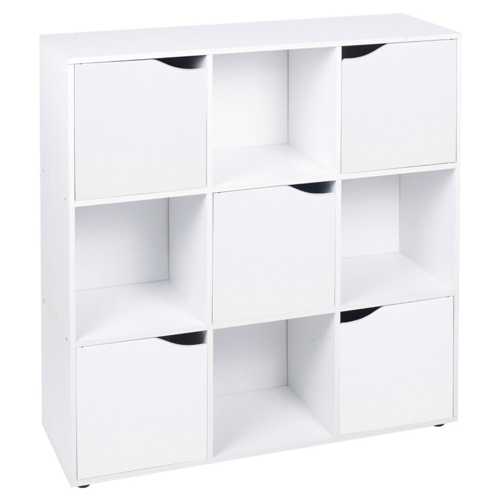 (9 Cube - White, White) 9 Cube Wooden Storage Bookcase Unit With Doors