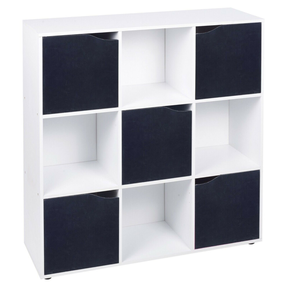 (9 Cube - White, Black) 9 Cube Wooden Storage Bookcase Unit With Doors