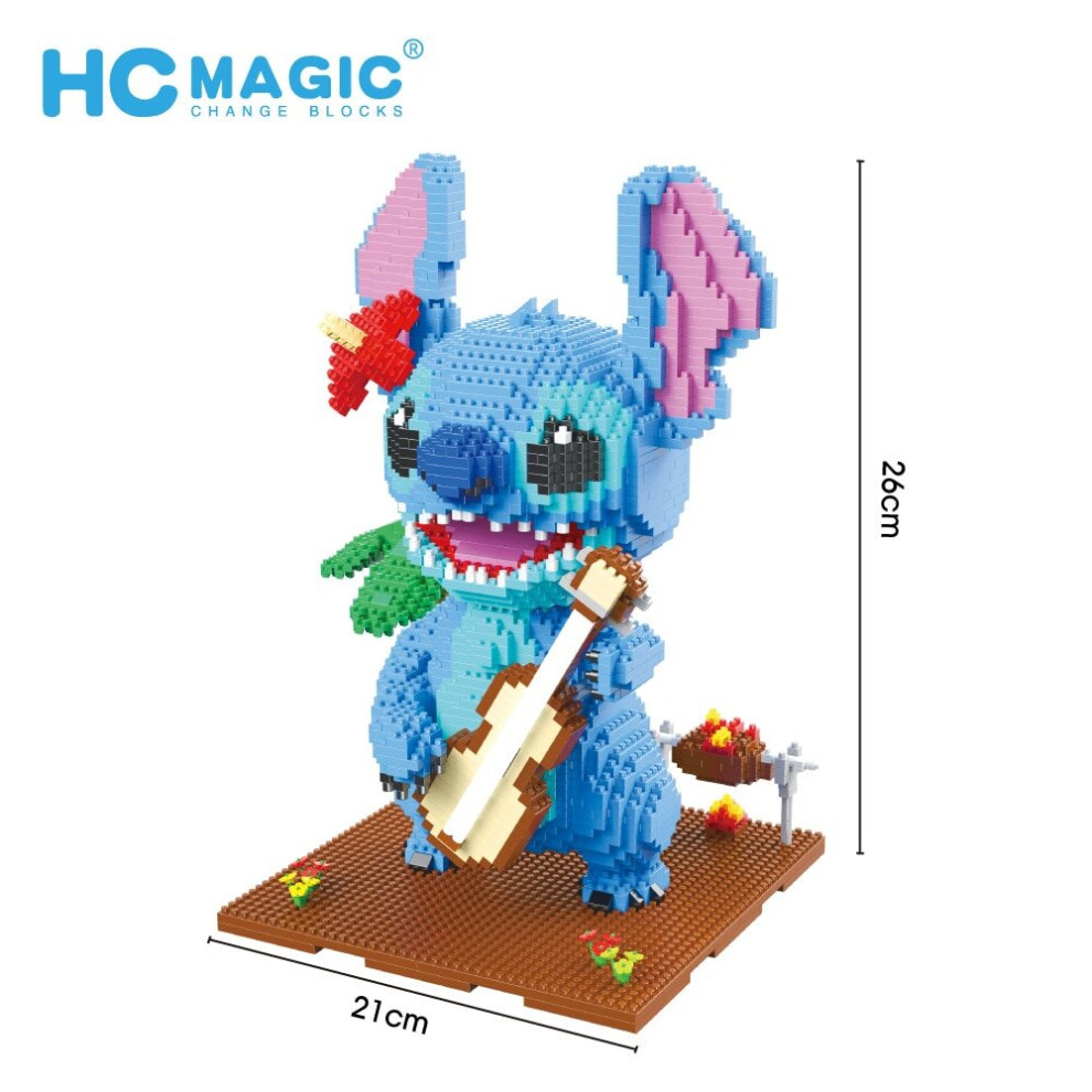 26cm Guitar Stitch   Lilo & Stitch Figure Cute 3D Model Children For Mini Bricks Toys|Blocks(Blue)