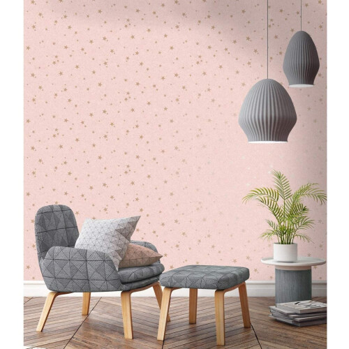 Fine Decor Starlight Stars Pink Wallpaper M1492