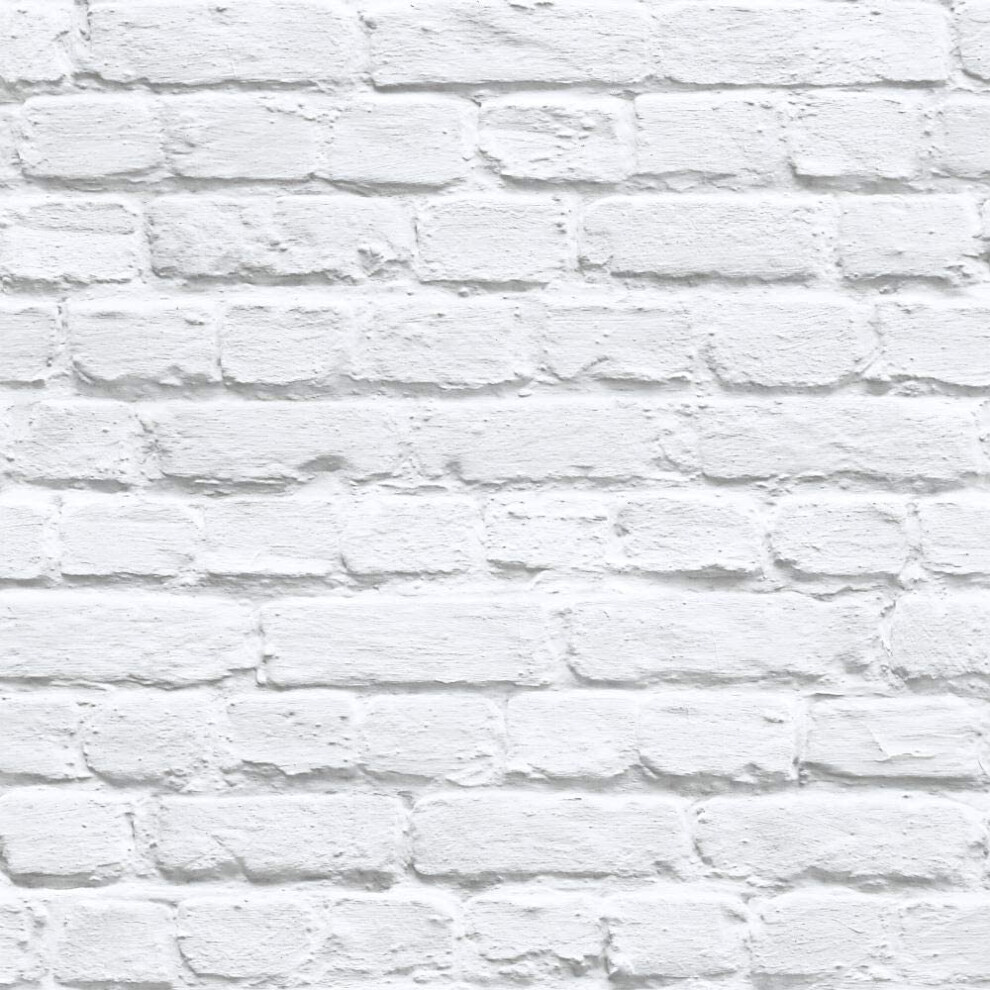 Muriva - White / Grey Painted White Washed Brick Effect Wallpaper - 102539