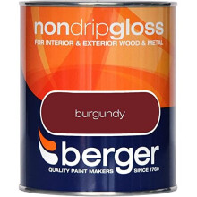 Berger Non Drip Gloss 750ml Burgundy – Low Odour Wipeable Finish for Wood & Metal (Interior/Exterior) with Excellent Coverage