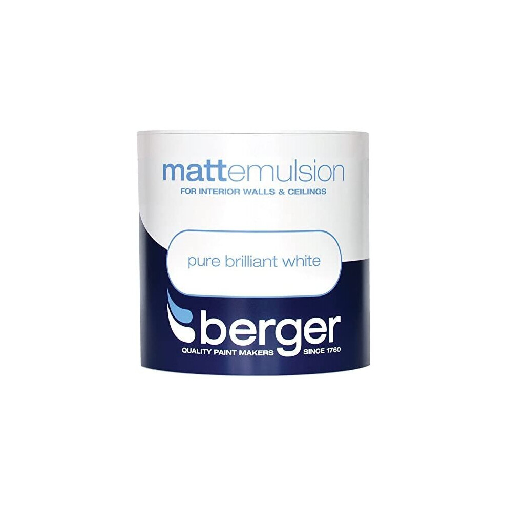 Berger Vinyl Matt Emulsion 1L - Pure Brilliant Hides Imperfections With Soft Matte Finish White