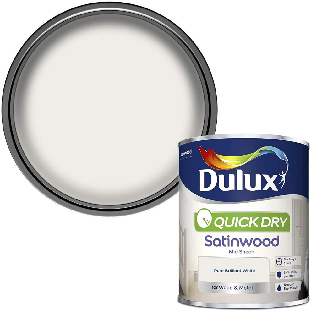 Dulux 750Ml - Quick Dry Satinwood Pure Brilliant White