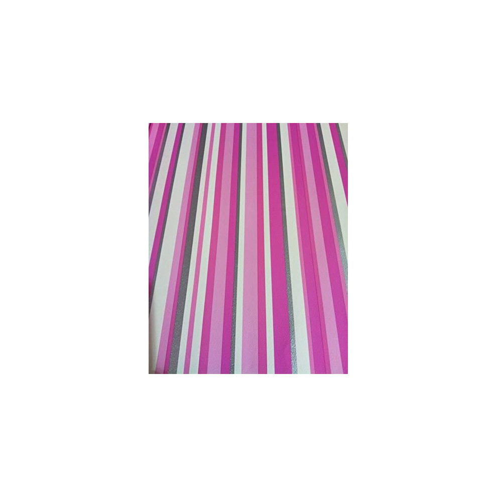 DEBONA Stripe Wallpaper Stripey Striped Metallic Silver Pink White Bold Washable 10004