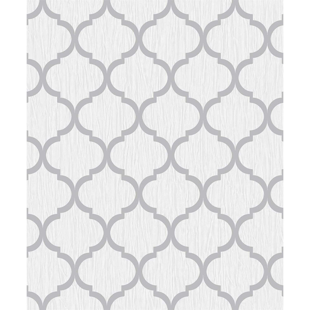 Debona Geo Wallpaper Metallic Smooth Textured Apex Triangles Trellis Diamonds - White