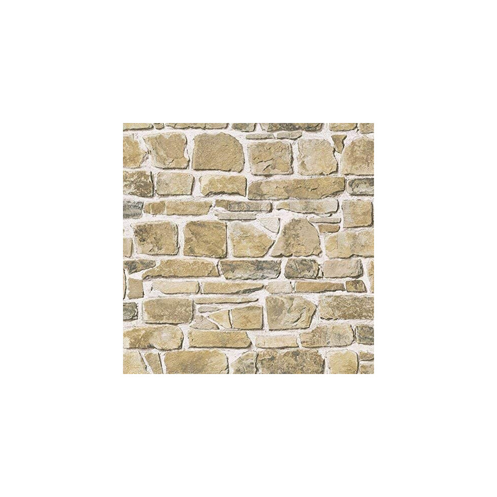 Rasch Brick Wall Pattern Faux Effect Realistic Mural Textured Vinyl Wallpaper (Beige 265606) 3783688531871