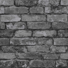Brewster FD31284 Rustic Brick Wallpaper - Silver/Black, Photorealistic Brick Pattern, Industrial Style, Paste-the-Paper