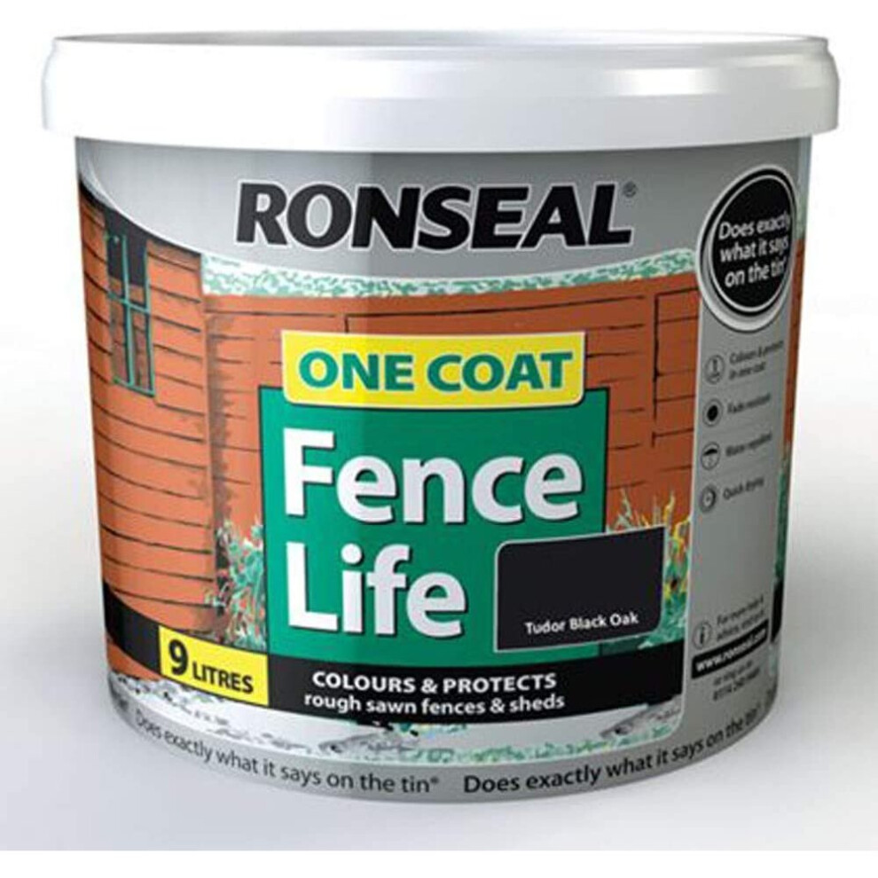 Ronseal 9L One Coat Fence Life Paint - Tudor Black Oak