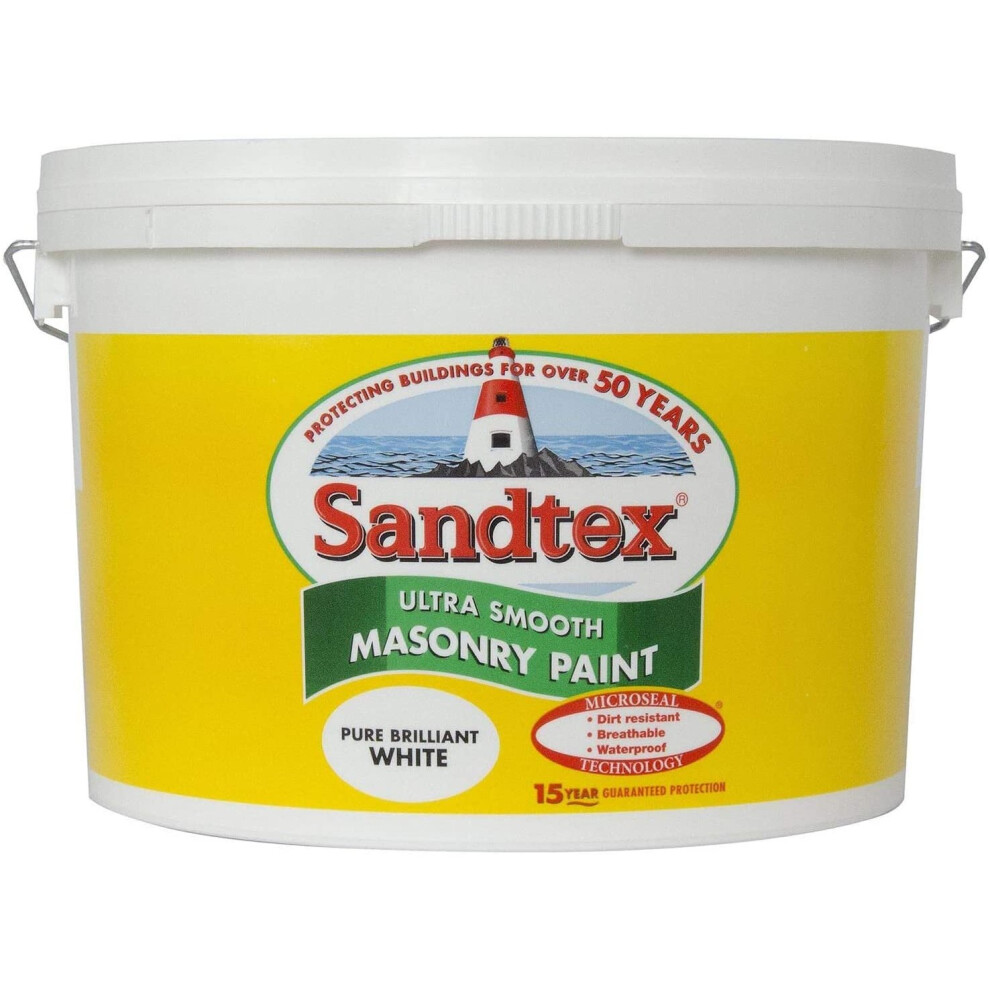 Sandtex 10L Smooth Masonry Paint Pure Brilliant White