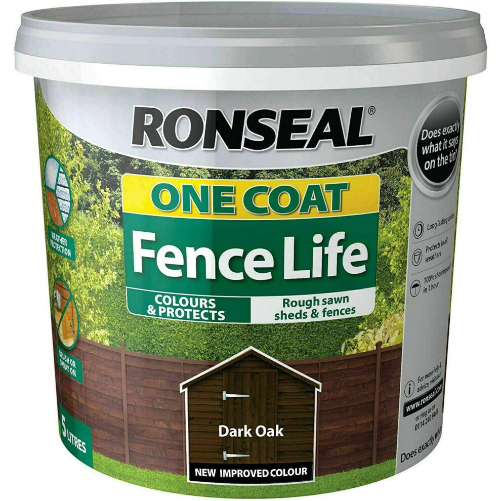 Ronseal 5L One Coat Fence Life Paint - Dark Oak