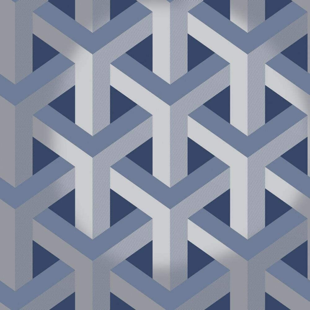 Holden Decor - Glistening Trident Geo Metallic Effect Wallpaper - Navy 12810 5056301430676