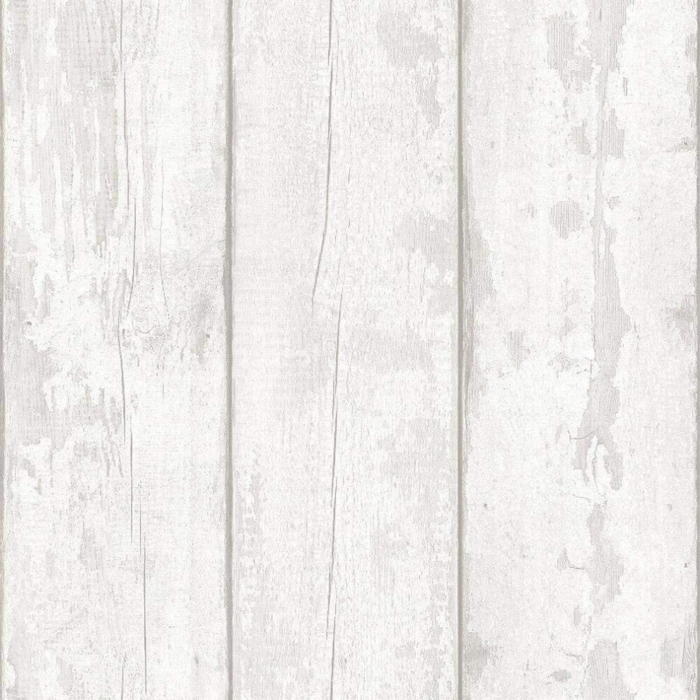 ArthouseWhite Washed Wood Panel Effect Wallpaper Worn Distressed Grey White