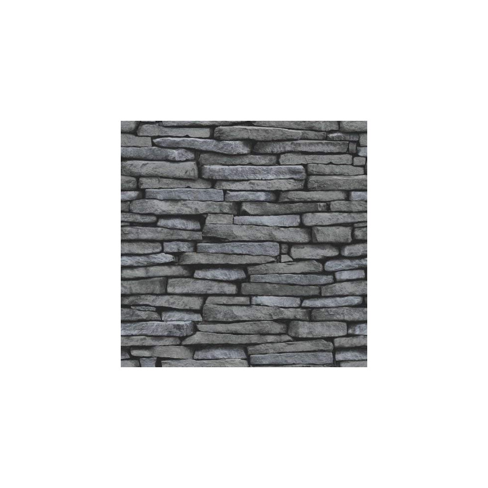 Fine Decor - Distinctive Brick / Stone Wallpaper - Grey / Charcoal - FD31291