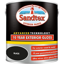 Sandtex 10 Year Exterior Gloss Black 2.5L - Long-Lasting Exterior Paint for Wood & Metal