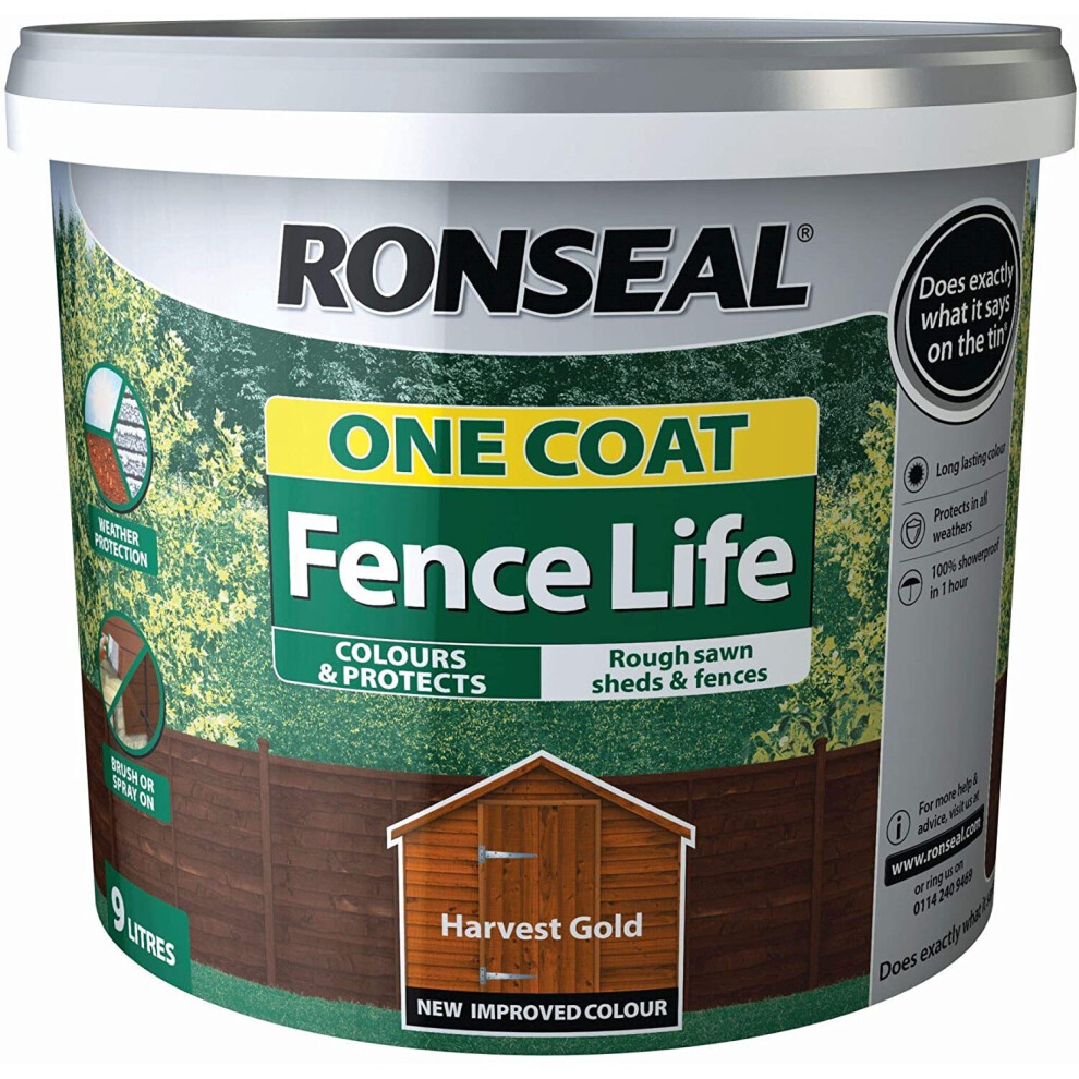 Ronseal 9L One Coat Fence Life Paint - Harvest Gold