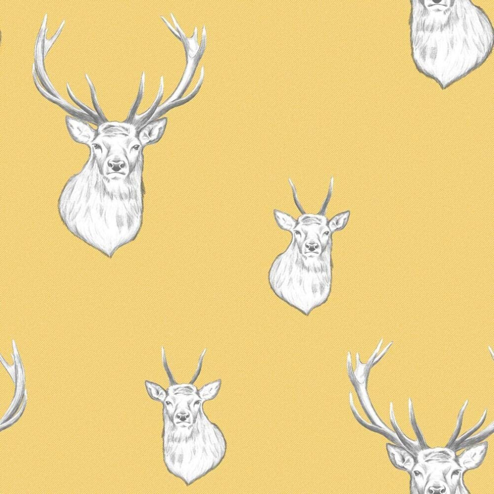 Stag Wallpaper Lines Woven Effect Yellow Grey White Catherine Lansfield