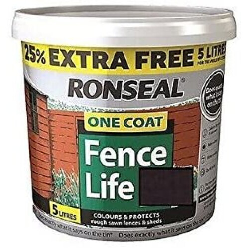 Ronseal 5L One Coat Fence Life Paint - Tudor Black Oak