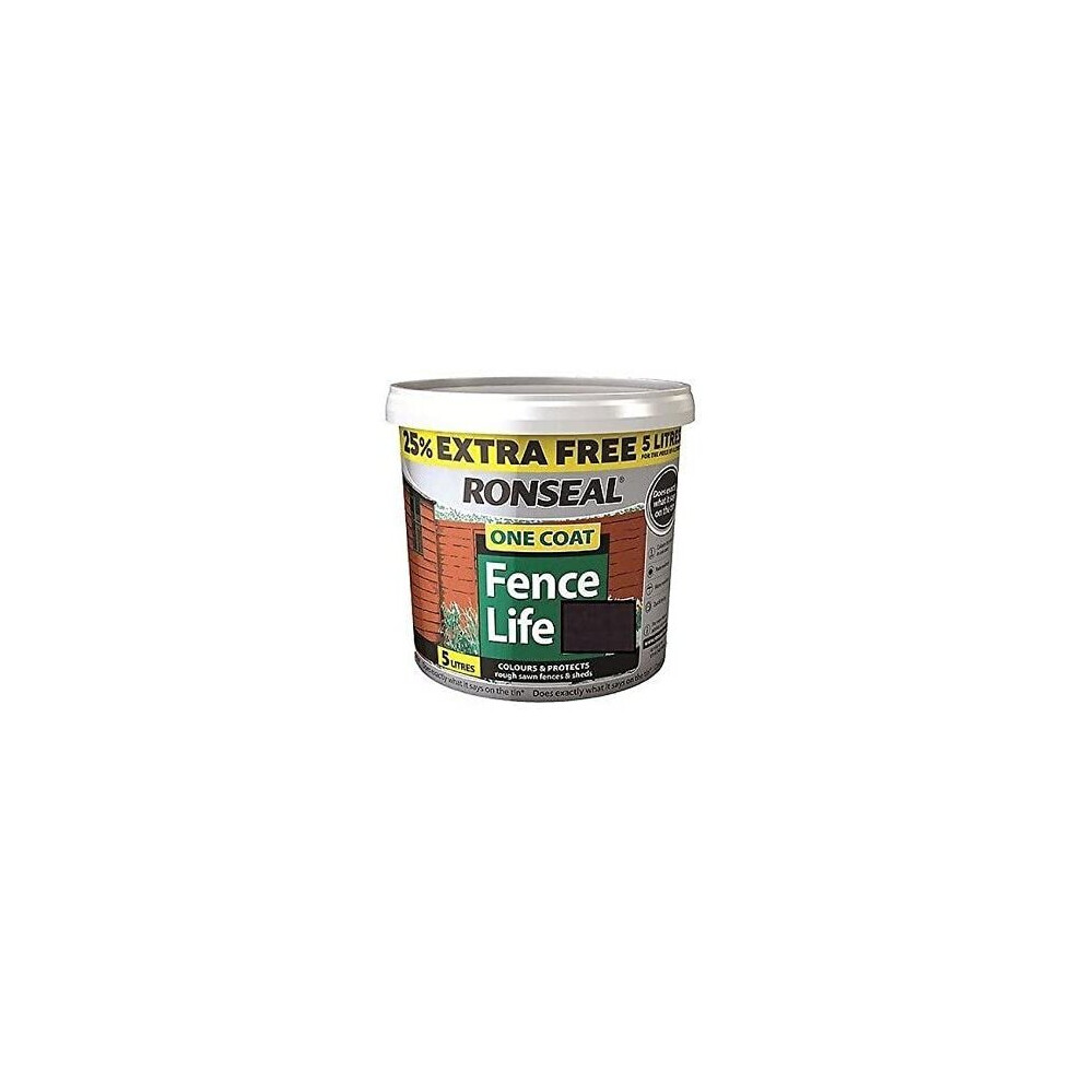 Ronseal 5L One Coat Fence Life Paint - Tudor Black Oak