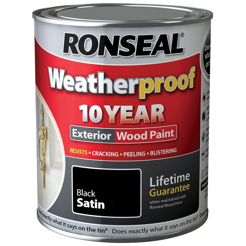 Ronseal 10 Year Weatherproof Satin Black Exterior Paint 750Ml - No Primer Needed, 10-Year Protection - Image 2