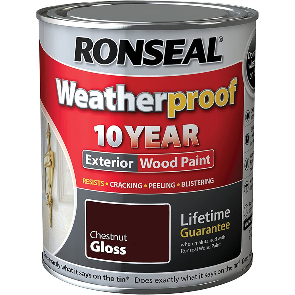 Ronseal 10 Year Weatherproof Paint Gloss Chestnut Gloss 750ml