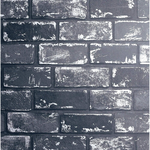 Arthouse Arthouse 3D Effect Metallic Brick Wallpaper Black Silver Grey Stone Industrial