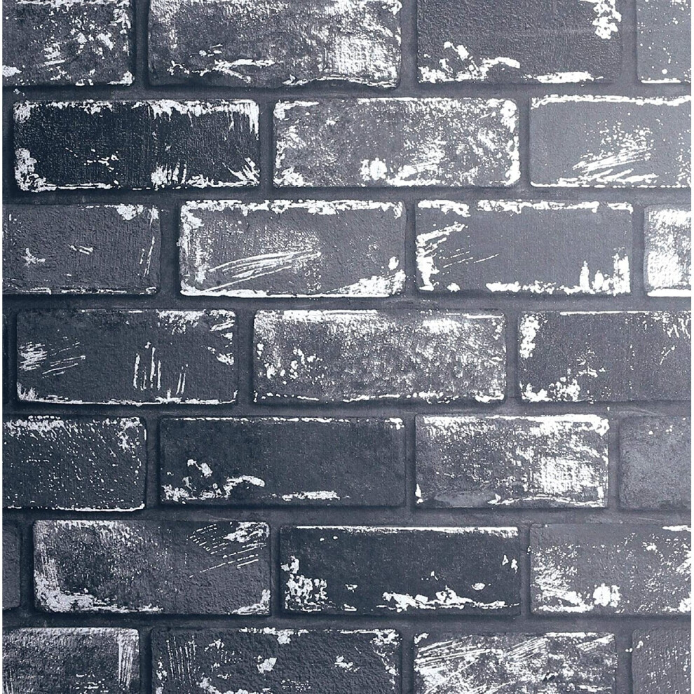 Arthouse 3D Effect Metallic Brick Wallpaper Black Silver Grey Stone Industrial