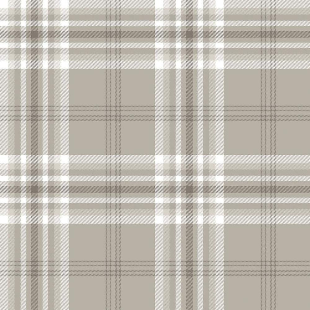 Mushroom White Taupe Check Wallpaper Country Tartan Plaid