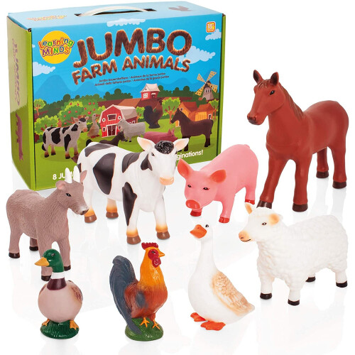 Learning Minds Jumbo Farm Animals, 8 Piece Animal Pretend Play ...