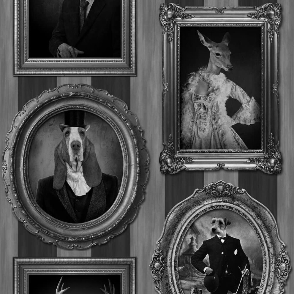 Muriva - Luxury Novelty Dog - Dogs in Frames - Grey / Black - J59309
