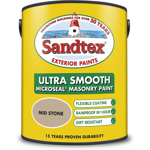 Sandtex Sandtex 5L Smooth Masonry Paint Mid Stone