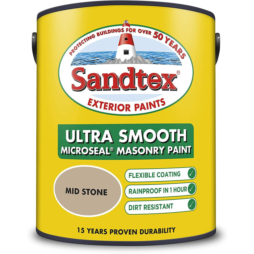 Sandtex 5L Smooth Masonry Paint Mid Stone