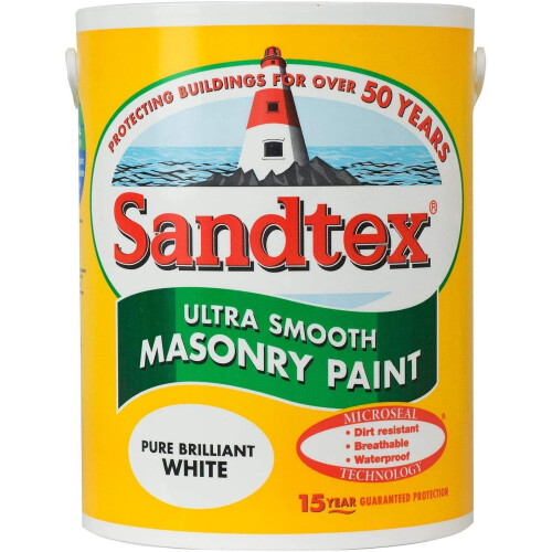 Sandtex Sandtex 5L Smooth Masonry Paint Pure Brilliant White