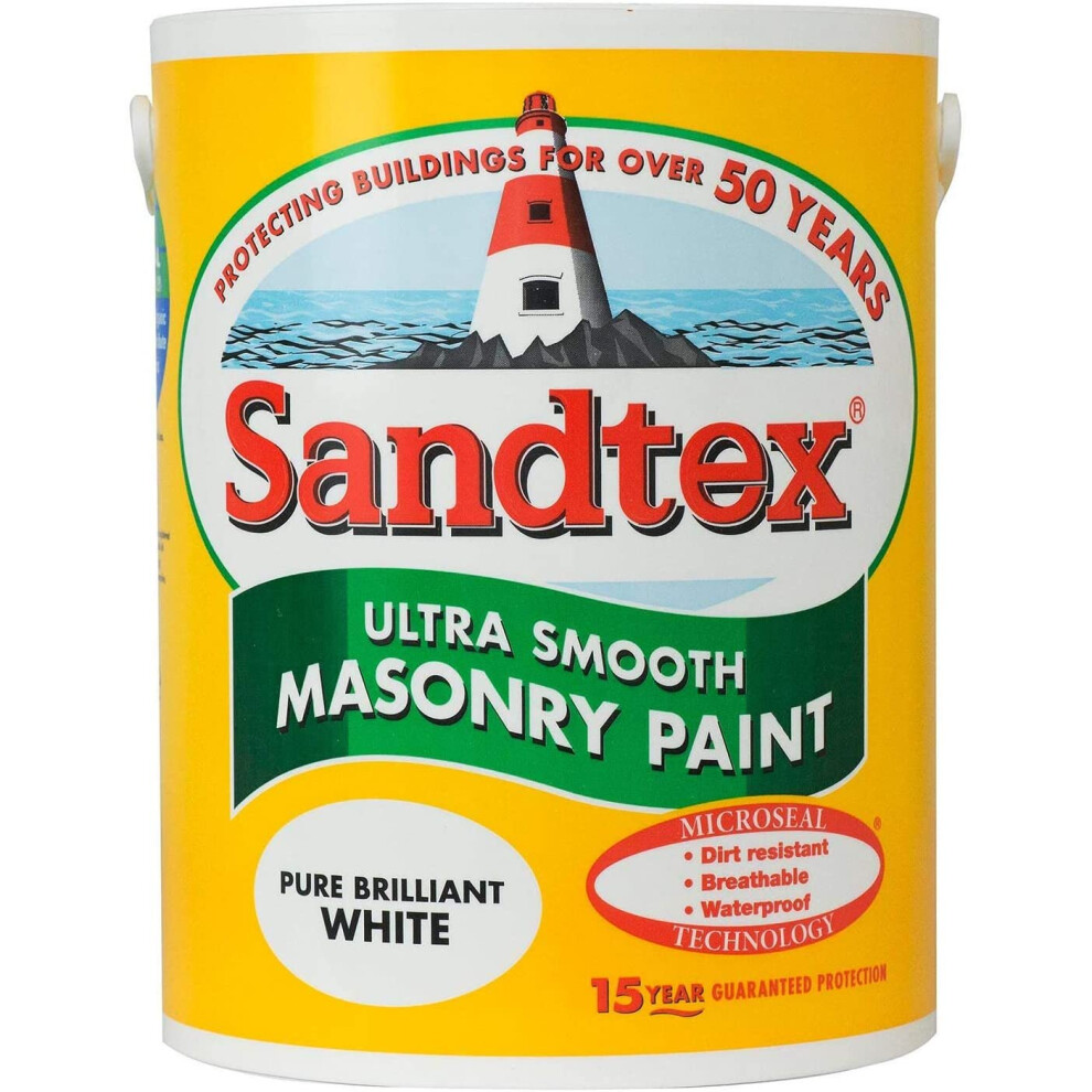 Sandtex 5L Smooth Masonry Paint Pure Brilliant White