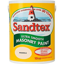 Sandtex 5L Smooth Masonry Paint Magnolia - Flexible, Dirt-Resistant Finish, Rainproof in 1 Hour