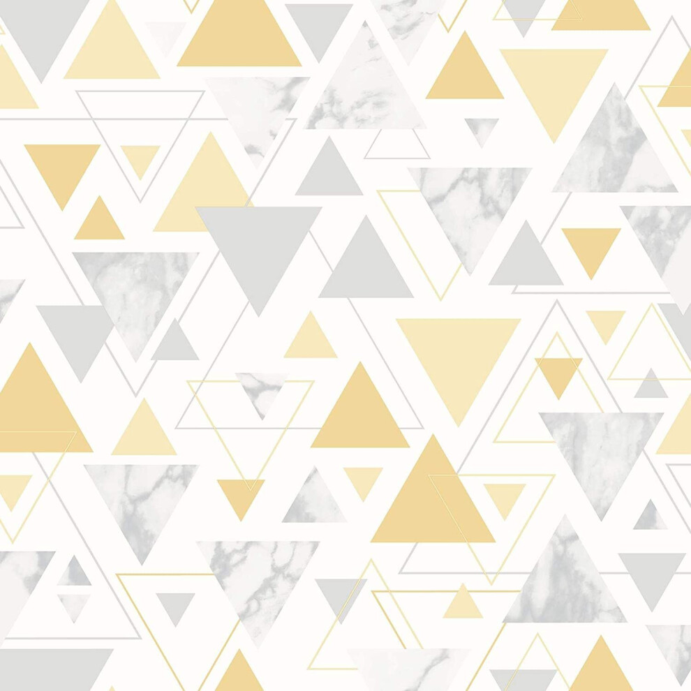 Debona Chantilly Triangle Geo Smooth Marble Pastel Colours Metallic Wallpaper - Yellow