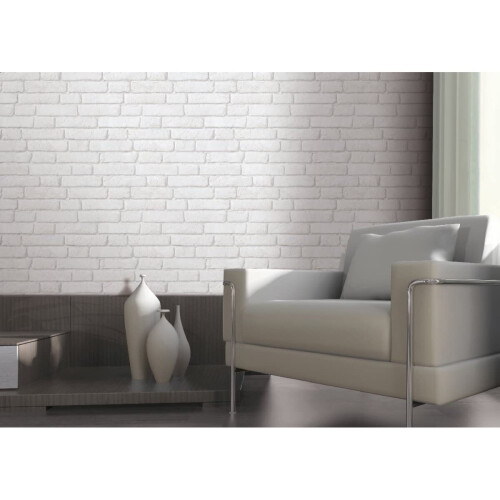 Muriva Light Grey / White - J30309 - Brick Effect - Muriva Wallpaper