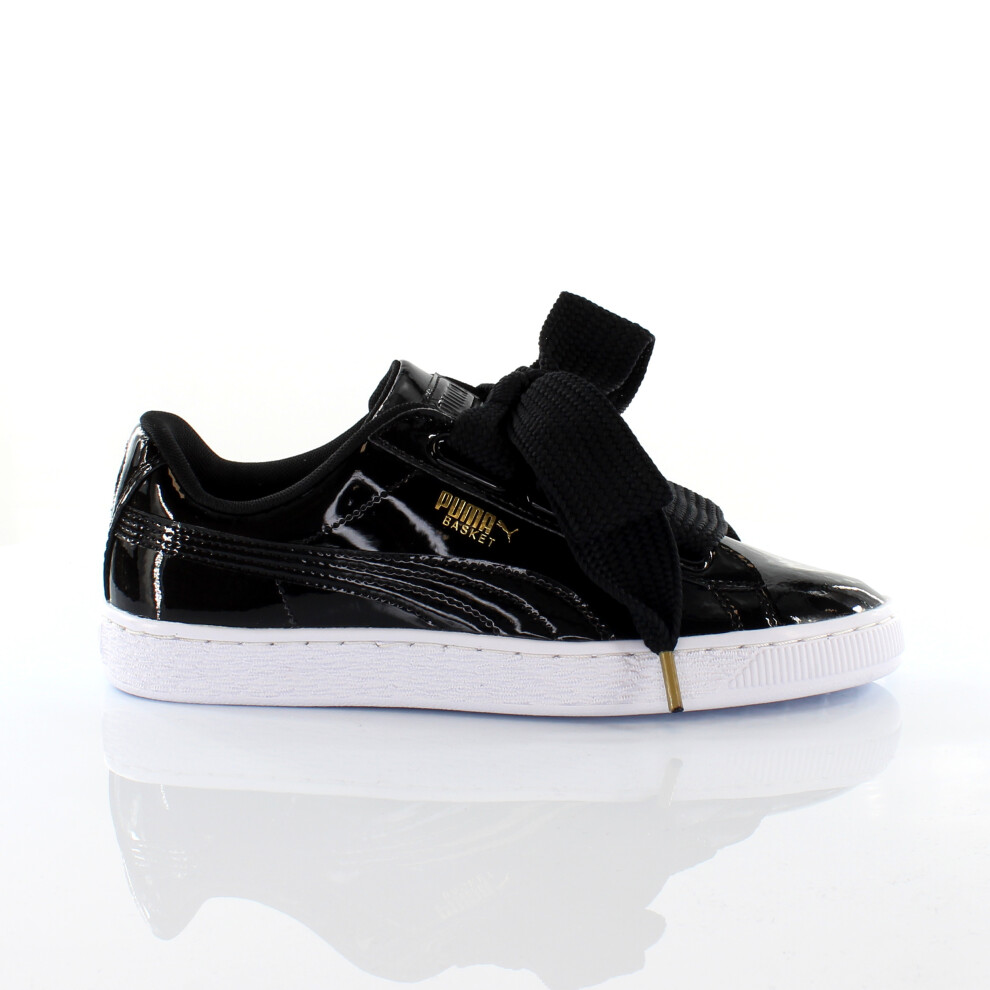 (3.5 (Adults')) Puma Basket Heart Patent Black Low Lace Up Womens Trainers 363073 01