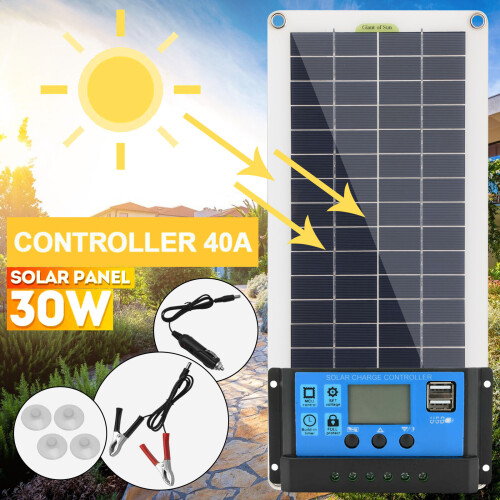 Portable 30W 12V Car Camper Dual USB Flexible Solar PanelUK
